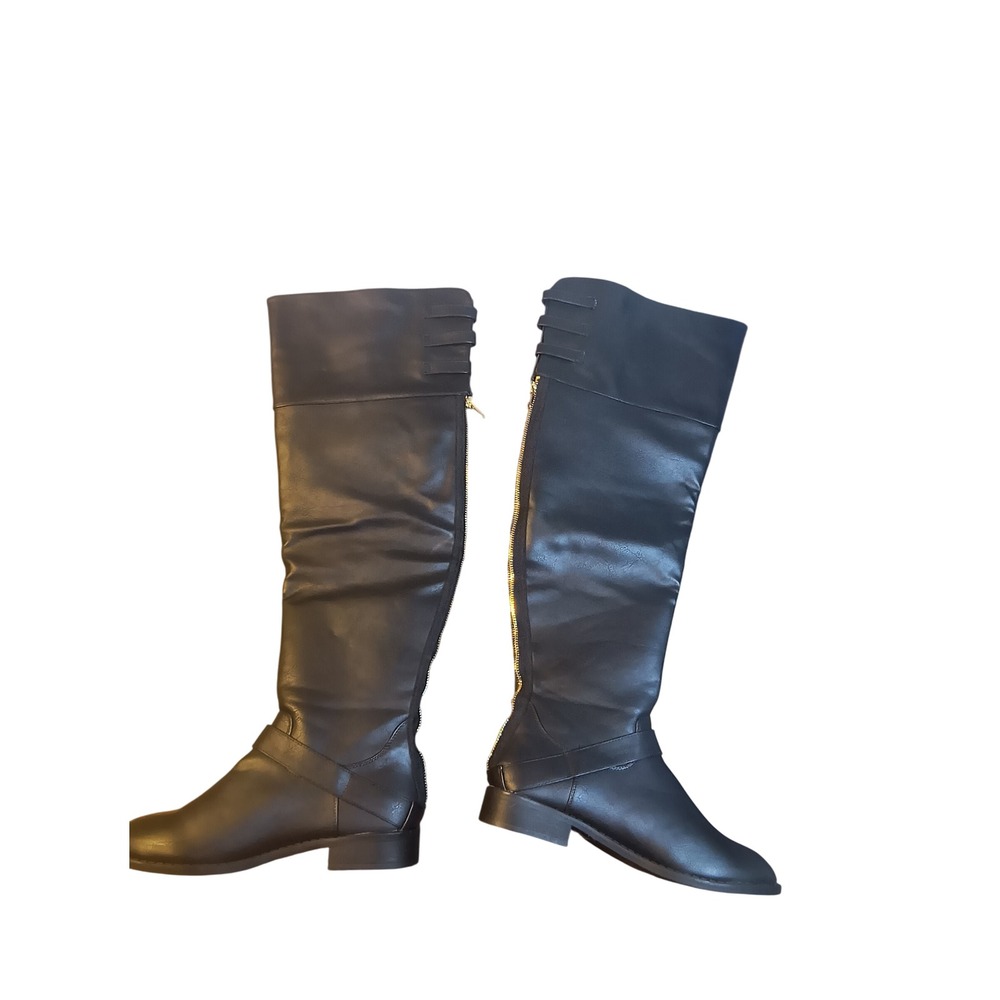 Black Over the Knee Boots Size 9 Women's Faux Leather Zip Up Riding Fashion